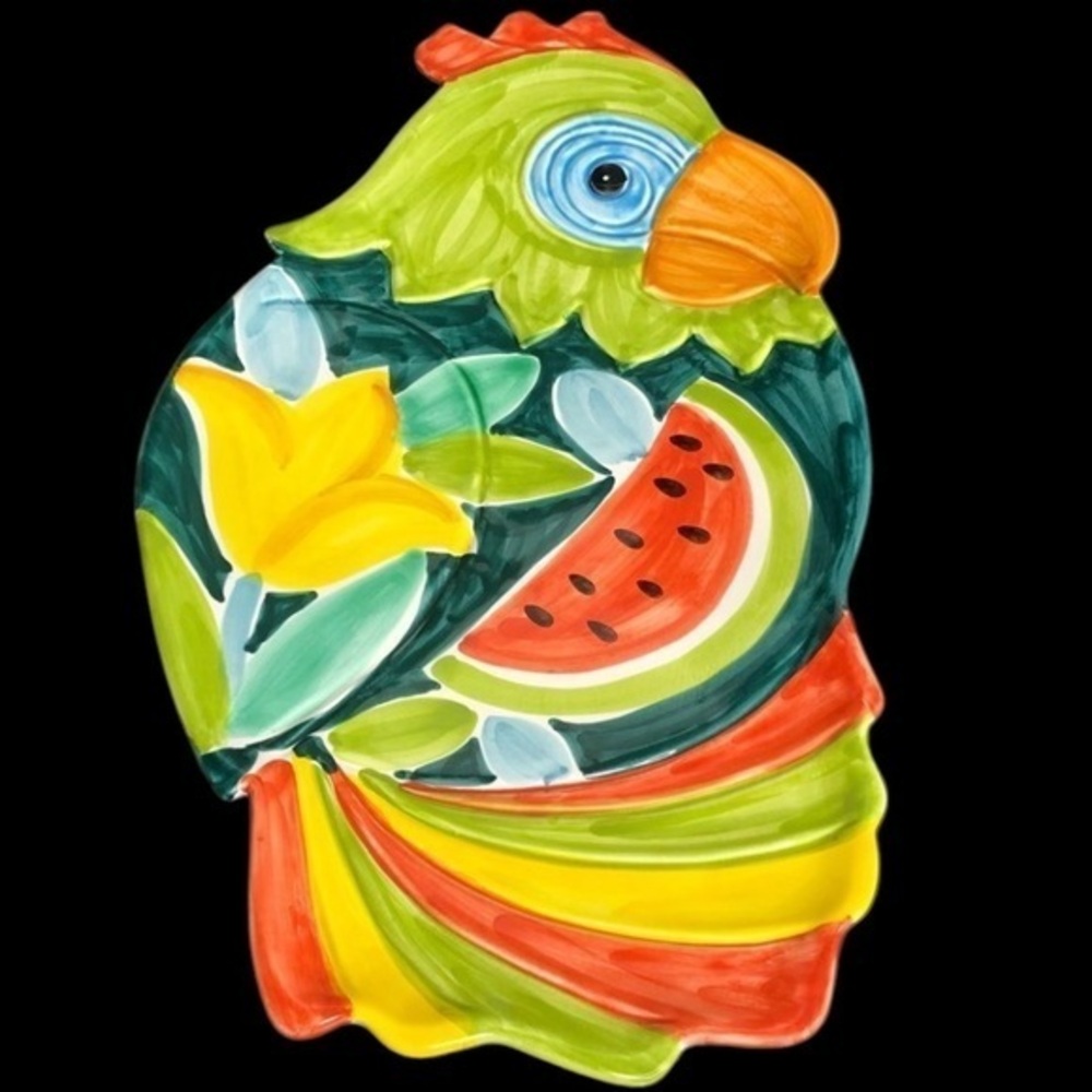Vintage Parrot 19 3/4” Serving Platter Made + Handpainted in Italy - CHIP
